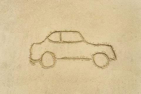 Car drawing in the sand Stock Photos