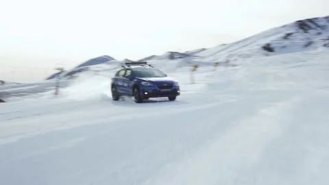 Car Drifting on snow rolling shoot Stock Footage 236422989