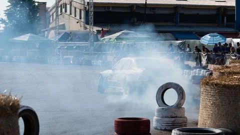 Car drifting on track Stock Photos