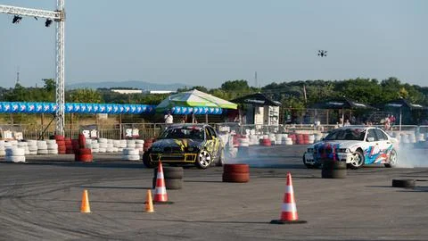 Car drifting on track Stock Photos
