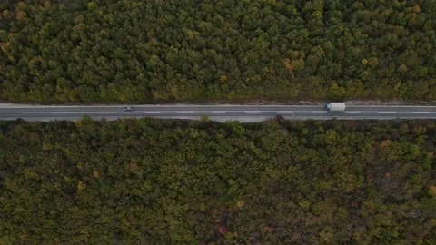 Car drive aerial drone view top down in autumn day Stock Footage 220100225