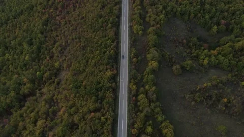 Car drive aerial drone view top down in autumn day Stock-Footage 220100259