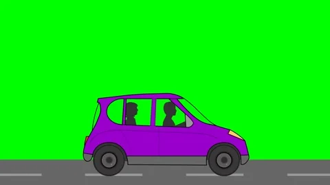 Car drive loop animation Side view purple automobile passengers Green screen Stock Footage 270242325