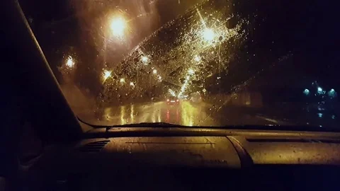 Car drive at night on the road Stock Footage