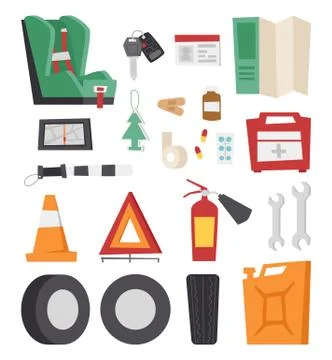 Car drive service elements concept with flat icons and mechanic equipment vector Illustrazione stock