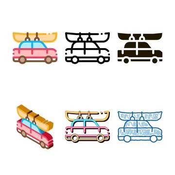 Car driven boat canoeing icon variety vector Stock Illustration