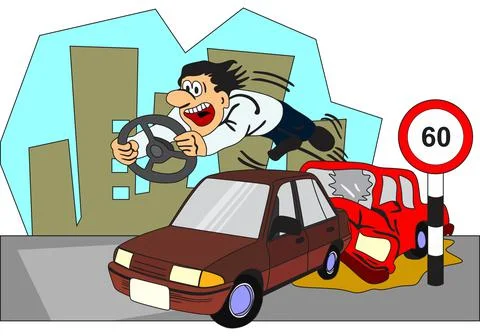 Car driver broke windshield when accident happen not wearing seat safety belt Stock Illustration