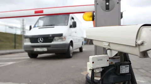 The Car Driver Opens The Barrier by Card. Montage. Video stock 46023356