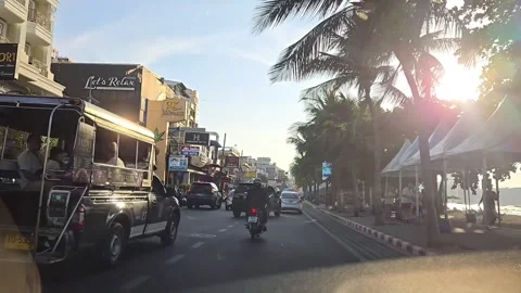 Car driver point of view, city of Pattaya street. Beach road. Driving plate. Stock Footage 296261635
