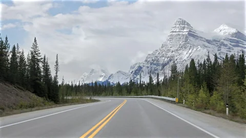 Car driver POV on Icefields Parkway in Banff National Park Stock Footage 337826721