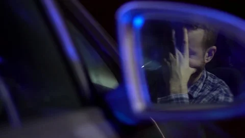 Car Driver Pulled Over Police Highway Mirror Sirens Reflecting Drunk Speeding Stock Footage