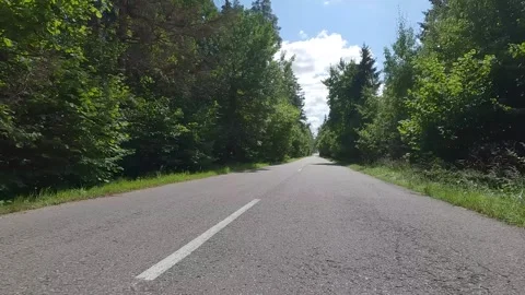 The car drives along the road. Highways, roadside and road line markings. Video stock 247932042
