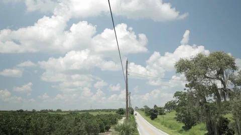 Car drives down a rural Florida road Stock Footage 90931332