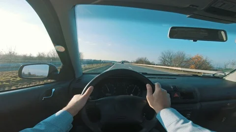 Car drives on freeway seen from the point of view of the driver Stock Footage 98663156