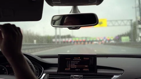The car drives up to the toll road Stock Footage 78605171