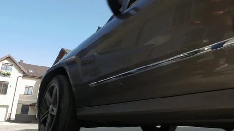 The car drives into the yard Stock Footage 114170645