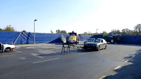 Car Driving On 2 Wheels  Driver Touching Asphalt by Hand 스톡 동영상 81629747