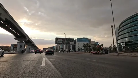 Car Driving Across Clean Roads New Cairo Showing Buildings Traffic Vehicles Stock Footage 329732886