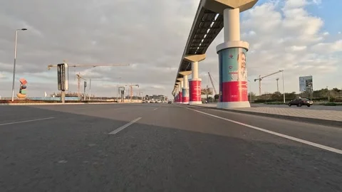 Car Driving Across Orderly City District Streets New Cairo Showing Buildings Stock Footage 329751153