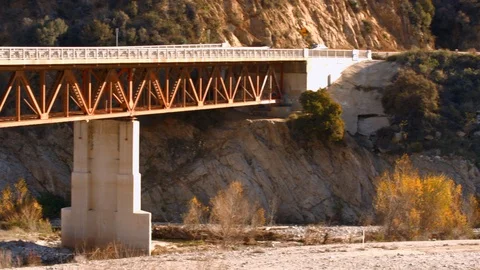 Car Driving Across Truss Bridge Stock Footage 102356053