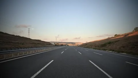 Car Driving Autobahn Sunset Landscape Background 스톡 동영상 339934384
