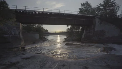Car Driving on Bridge Over River Stock Footage 141978072
