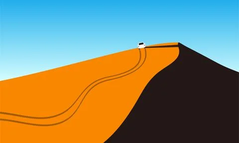 Car driving on the desert dunes, vector illustration Stock Illustration