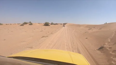 Car is driving in the desert. Windshield camera. Dubai Stock Footage 135806208