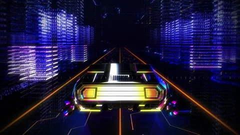 Car Driving in Digital Environment. Computer Graphics.Virtual World.3D Animation Stock Footage 204988182
