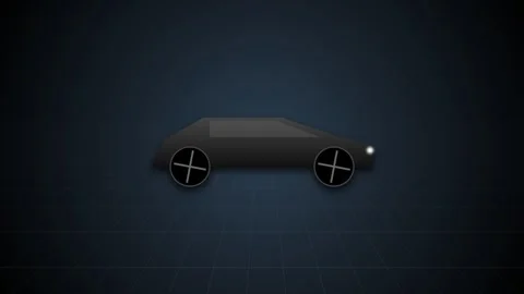 Car driving on a digital grid background in a minimalist animated Stock Footage 345372404