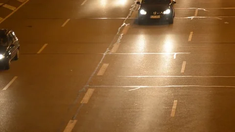 Car Driving Down Highway during Foggy Night Stock Footage 73521426