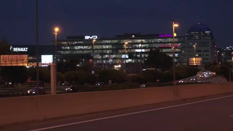 A car is driving down a highway at night Video stock 328992777