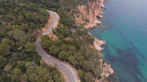 Car Driving Down Spain  Coast Aerial Stock-Footage 113459034