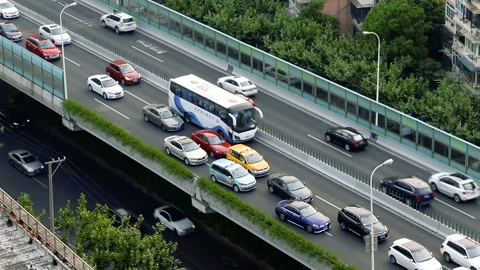 Car driving on an elevated road Video stock 113814584