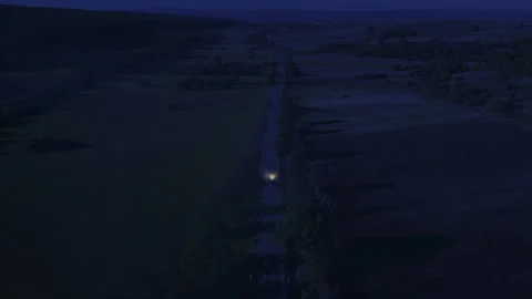 Car Driving on an Empty Road Surrounded by Trees at Night, Establishing shot Video stock 294721420