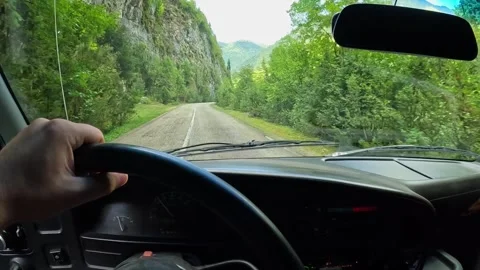 A car is driving on a forest road, view from the salon 库存影片 255798235