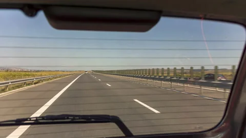 Car driving on highway, back of the car view Stock-Footage 162476465