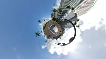 Car driving Miami Beach stop and go traffic tiny planet footage Video stock 85770183