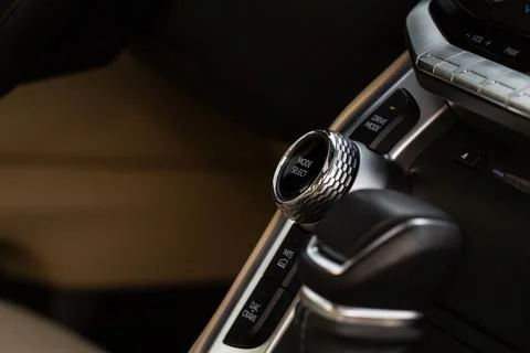 Car driving mode switch. Drive mode selector button. Stock-Fotos