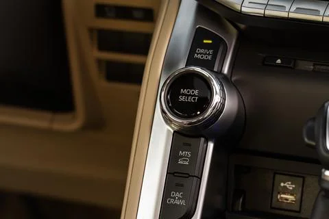 Car driving mode switch. Drive mode selector button. Stock Photos