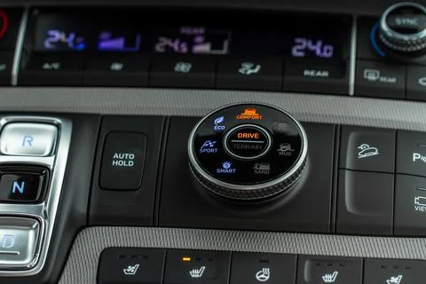 Car driving mode switch. Drive mode selector button. Stock Photos