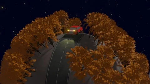 Car Driving Motion Background, Low Poly, Night Sky Loop Background Video Stock Footage 232386678