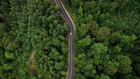 Car Driving on a Mountain Road Seen From the Drone Видео 201106573