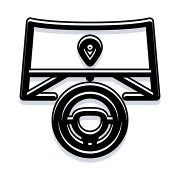 Car driving navigation system with location pin 스톡 일러스트