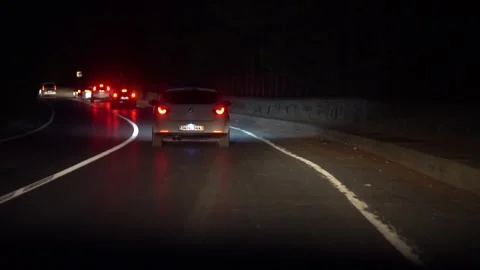 Car Driving at Night Stock Footage 241331201