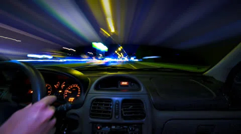 Car Driving by night windshield auto glass Time Lapse ProRes Stock Footage 25074470