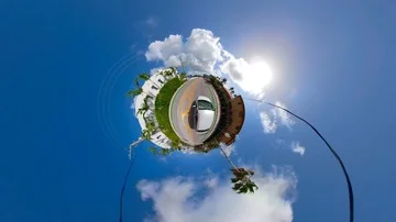 Car driving orbiting planet miniature tiny 4k Stock Footage 85770451