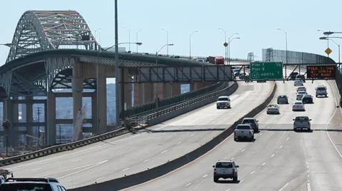 Car driving over bridge 스톡 동영상 36966079