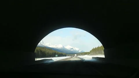 Car Driving Passing Through Small Tunnel, Winter Canada, 4K Stock Footage 239166663