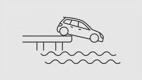 Car driving off pier line animation Stock Footage 289707985